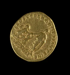 Aureus (Rückseite) geprägt von Trajan, der den Kaiser zeigt, der seine rechte Hand zu Italia ausstreckt, die rechts kniet (Gold)